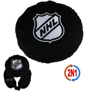 Hockey Puck 2N1 Convertible Plush Cushion & Neck Pillow