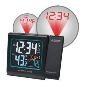 Atomic Projection Alarm Clock w/Indoor & Outdoor Temperature