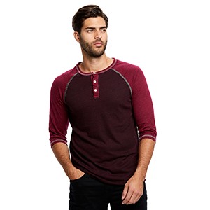 Unisex ¾ Sleeve Tri-blend Henley Over-Dyed Shirt