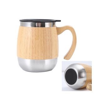 450ml Coffee 304 Stainless Steel Inner and Bamboo Surface with Handle
