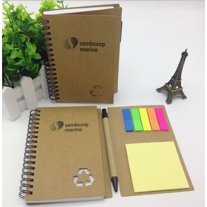 Notepad with Pen in Holder and Sticky Notes Flags