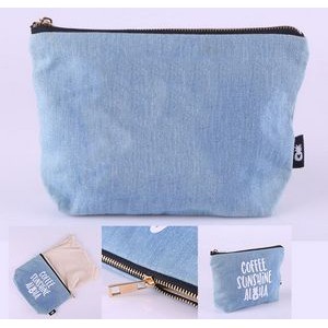 Organic Cotton Canvas Denim Travel Cosmetic Makeup Bag Pouch with Zipper