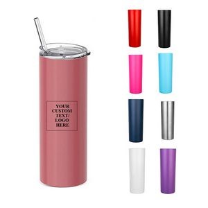 20oz stainless steel skinny Tumbler with straw Brush