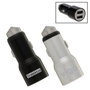 Aluminum Dual USB Car Charger Adapter w/Emergency Hammer
