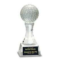 6" Crystal Golf Ball on Clear Pedestal Base