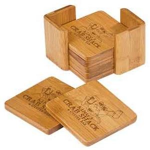 3 3/4" x 3 3/4" Bamboo Square 6-Coaster Set with Holder