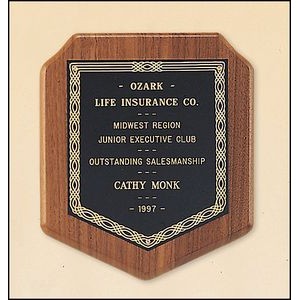 American walnut plaque with a black brass plate. 7" x 8"
