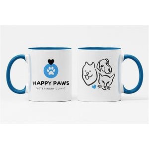11 oz. White Ceramic Coffee Mug with Light Blue Colored Inside/Handle - Sublimation
