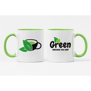 11 oz. White Ceramic Coffee Mug with Light Green Colored Inside/Handle - Sublimation