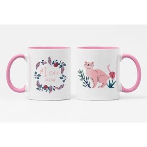 11 oz. White Ceramic Coffee Mug with Pink Colored Inside/Handle - Sublimation