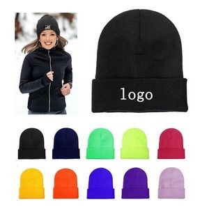 Custom Embroidery Solid Color knitted Beanie