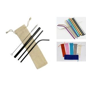 4 Pieces Set Colorful Stainless Steel Straw With Cleaning Brush