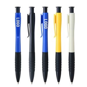 Classic ABS Click Action Pocket Clip Ballpoint Pen With Rubber Grip Section