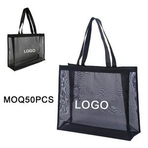 Large Capacity Reusable Nylon Mesh Tote Bag Foldable Beach Bag 18"x14"x6" MOQ50pcs