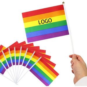 LGBT Pride Rainbow Polyester Mini Double Sided Handheld Waving Flag 8 1/3''x5 1/2''