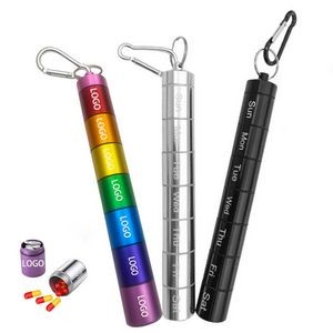 7 1/3" Portable Aluminium Alloy 7 Day Weekly Pill Tube Organizer With Carabiner