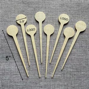 5" Custom Natural Green Bamboo Wood Paddle Picks Skewers For Appetizers & Cocktail