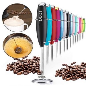 Mini Coffee Frother Electric Handheld Foamer With Stainless Steel Whisk & Stand