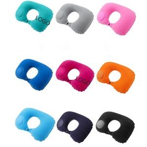 PVC U-Shaped Inflatable Travel Neck Pillow Flocked Fabric Air Pillow