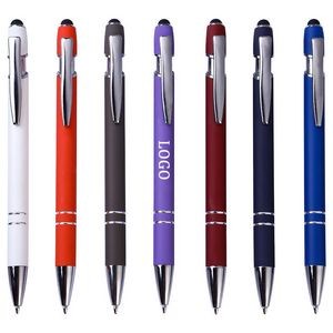 Aluminum Incline Soft Touch Click Action Ballpoint Pen Double Ring Metal Styluses