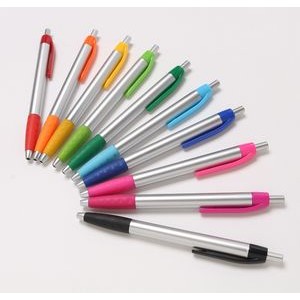Plastic Click Action Retractable Ballpoint Pen With Rubber Grip Section
