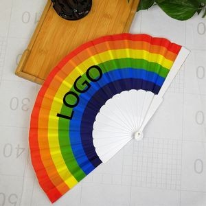 9" LGBT Pride Rainbow Plastic Polyester Folding Handheld Fans