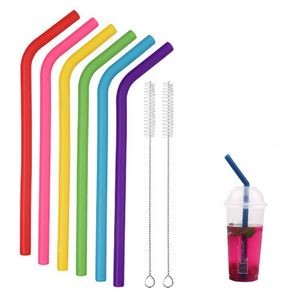 8.5" Food Grade Silicone Straw With Cleaning Brush Set
