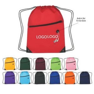 18" Drawstring Backpack With Front Zipper Pocket