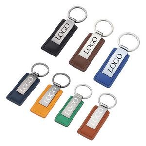Classic Metal Leather Keychain With Metal Ring