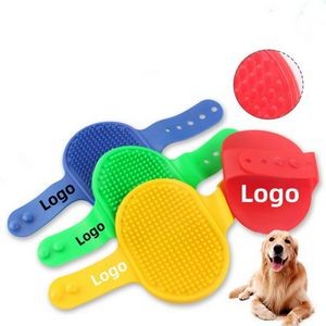 5" Dog Cat Grooming Bath Shampoo Brush Soothing Massage Pet TPR Rubber Comb W/Adjustable Ring Handle