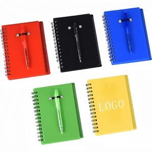 Custom Eco Spiral Notebook Jotter With Click Action Plastic Ballpoint Pen Set 4 1/4"x5 2/5"