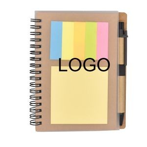 Eco Friendly Transparent Cover Spiral Lined Notebook With Ballpoint Pen & Sticky Flags 6.3"x 4.7"