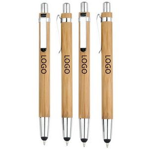 2-In-1 Dual-Function Wooden Touchscreen Pressed Action Ballpoint Pen