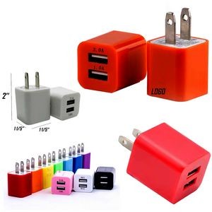 Colorful Dual Port USB 2.0A/1.0A Wall Charger 2"x1 1/5"x1 1/5"
