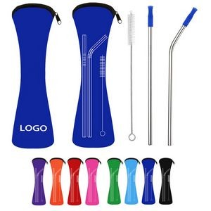 3pcs/set Reusable Stainless Steel Straws with Cleaning Brush and Carrying Bag