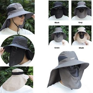 Men's Outdoor Polyester Cotton Wide Brim Sun Hat With Uv Protection Face Neck Flap