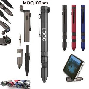 6-in-1 Tool Pen W/LED Light & Double-headed Screwdriver & Compass & Phone Stand & Stylus MOQ100PCS