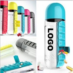 20 Oz. Water Bottle w/Built-in Daily Pill Box