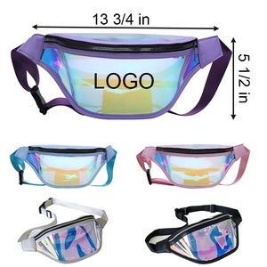Waterproof Shiny Holographic Laser TPU Fanny Pack With Adjustable Belt 13 3/4"x5 1/2"x3 1/8"