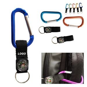 3" Mini Aluminum Metal D Shaped Belt Carabiner Clip Keychain With Compass