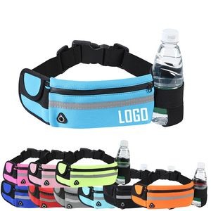 Unisex Sports Reflective Fanny Pack Running Belt Waist Bag With Water Bottle Holder & Phone Carrier