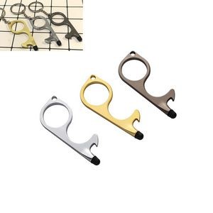 Aluminum Alloy No Touch Rubber Tip Key Door Opener Tool With Key Ring