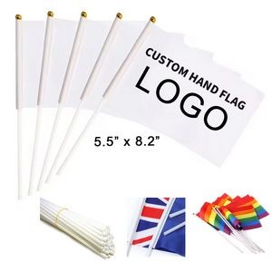 Custom Polyester Double Sided Hand Waving Flag 5 1/2"x8 1/5" MOQ100pcs