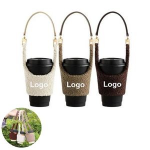 Winter Warm Portable Teddy Velvet Hand Cup Cover Water Mug Tumbler Holder Pouch 12 3/5"x2 1/2"