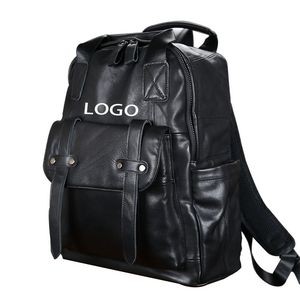 17" Business Travel Vintage Premium Waterproof Cowhide Leather Laptop Backpack