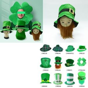 St Patrick's Day Irish Festival Velvet Top Hat W/Beard Leprechaun Green Dress-up Costume Low MOQ