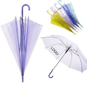Transparent PVC Bubble Umbrella Dome 8 Ribs Auto Open Stick Umbrella With Curved Handle (42"Arc)