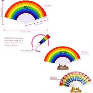 9" LGBT+Q Rainbow Nylon Fabric Plastic Folding Hand Fan Low MOQ