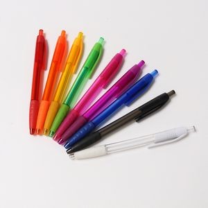 Plastic Translucent Click Action Ballpoint Pen With Rubber Grip Section