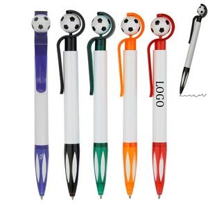 Click Action Retractable Plastic Soccer Shape Head Ballpoint Pen With Rubber Grip Section